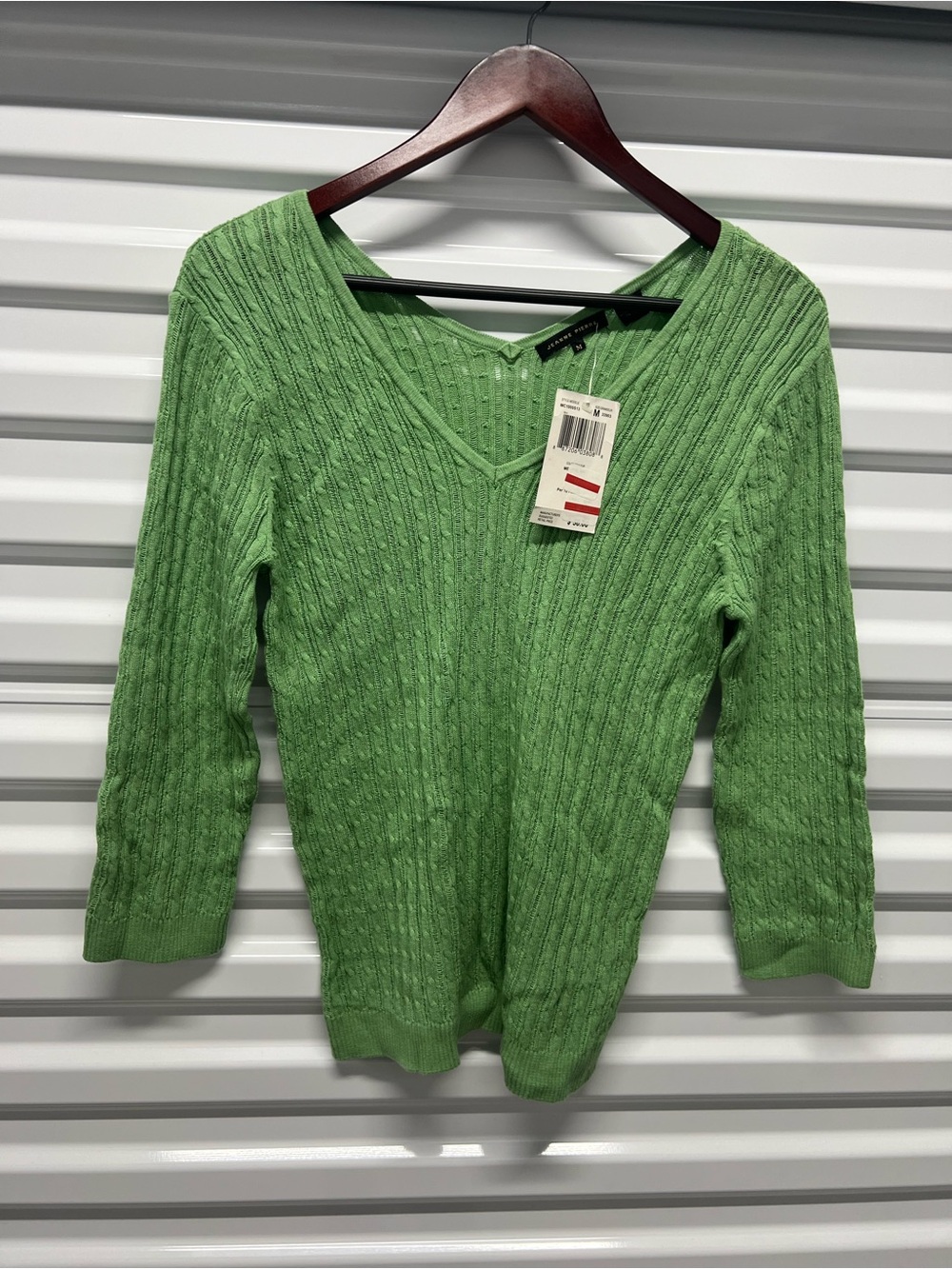 Jeanne Pierre Cable Knit Scoop Neck Sweater in Green Size Medium NWT